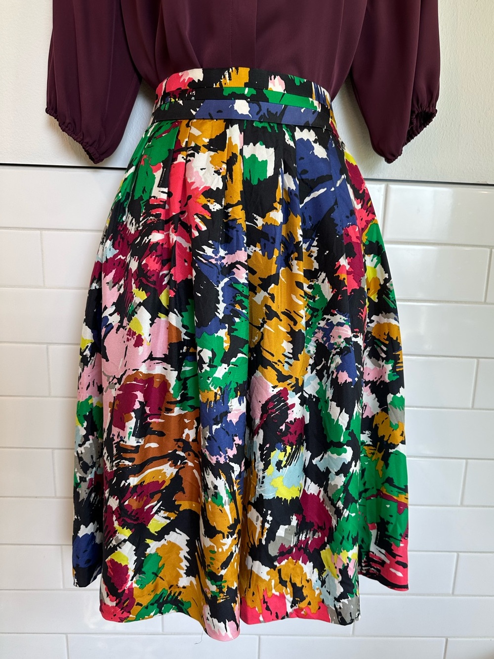 J. Crew Multicolor Abstract Circle Skirt in Green, Yellow & Pink